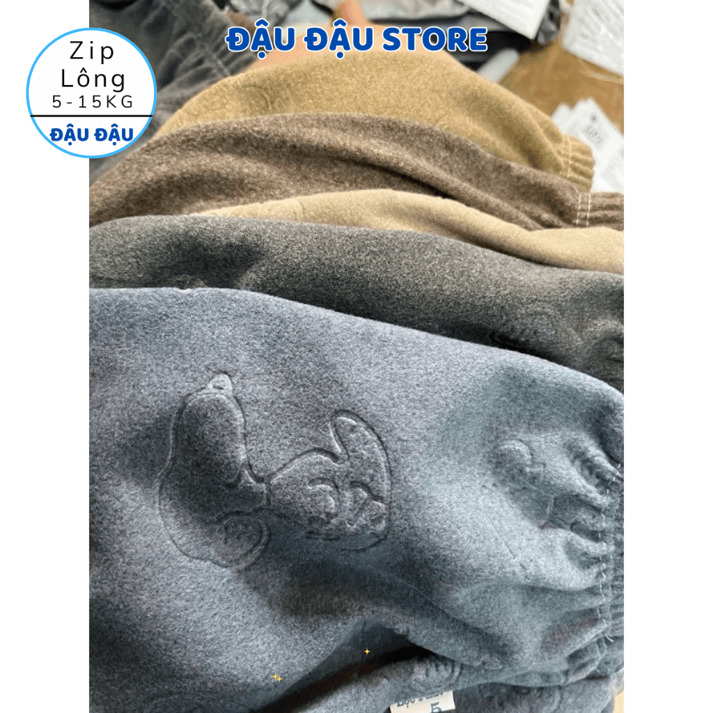 (Loại Đẹp) Set 3-5 Quần Zip Lông Vân Chìm Thu Đông Ấm Áp, Dày Dặn Cho Bé Sơ Sinh 5-15kg QZIL03 Đậu Đậu Store