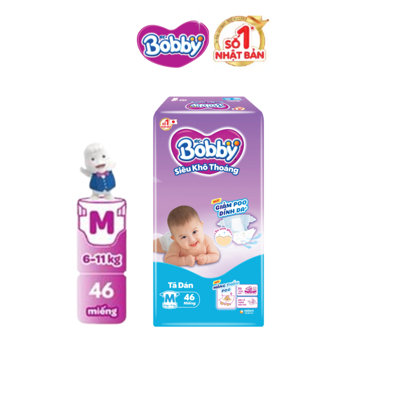 Tã dán sơ sinh Bobby NB70/S54/M46 mới- Lõi nén cotton-soft 3mm