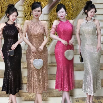 Đầm Body Kim Sa Thiết Kế Sang Trọng Trẻ Trung, Váy Body Trung Niên Dự Tiệc Bigsize Mã Body B89