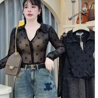 Áo Sơ Mi Phủ Nhung kéo Khóa Họa Tiết Nhung Nổi Hot Girl