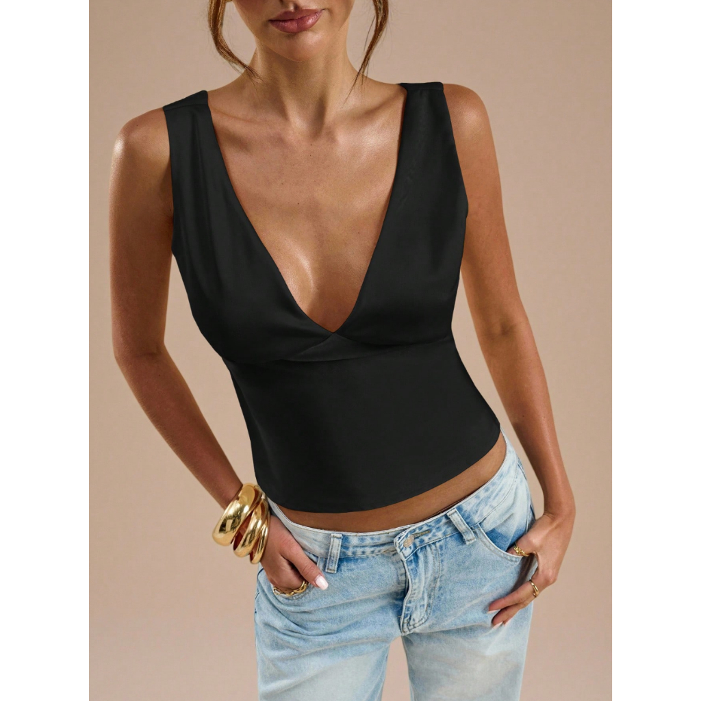 Áo lụa cổ chữ V hở ngực quyến rũ sang trọng cho nữ CÓ BIGSIZE (XS đến XXL)