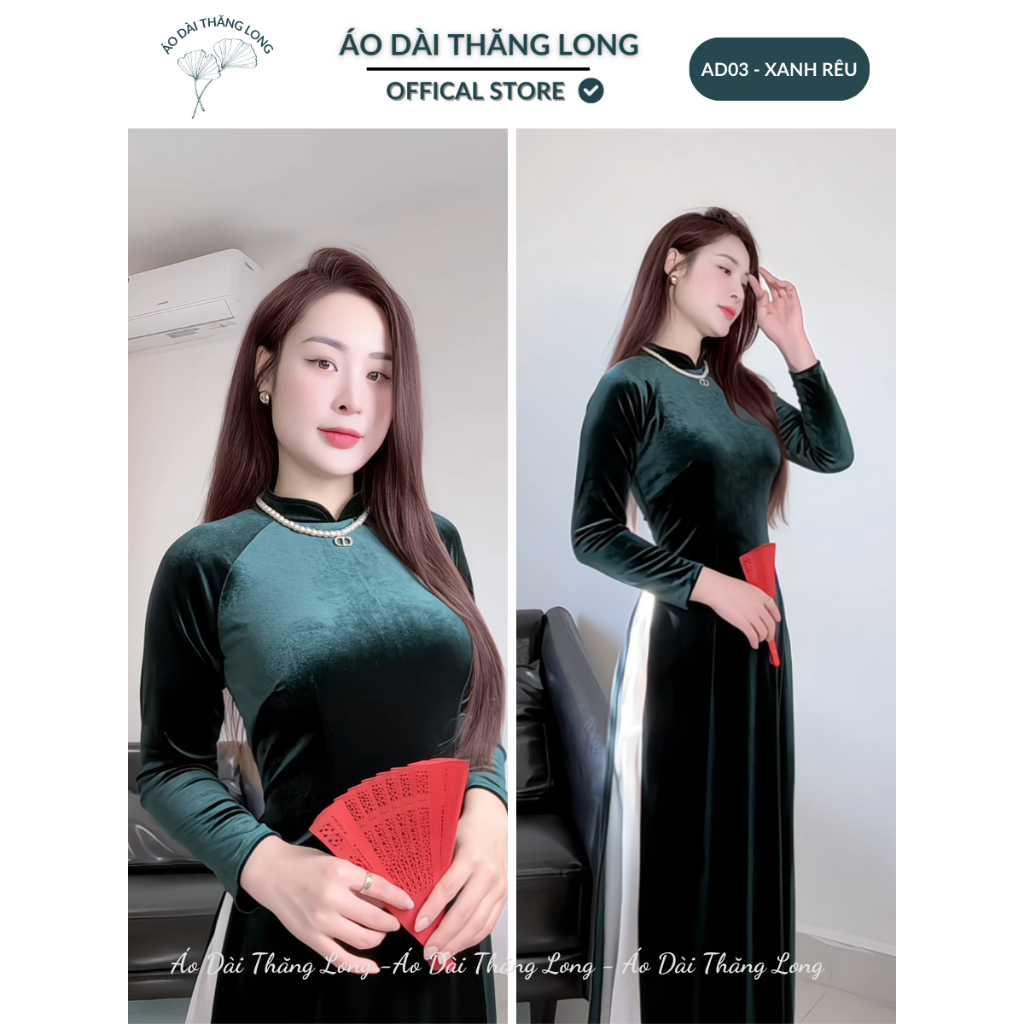 [SẴN HÀNG] Áo dài truyền thống nhung cao cấp 08 màu cơ bản , cổ trụ chất liệu co dãn, mềm rủ tà - Áo Dài Thăng Long