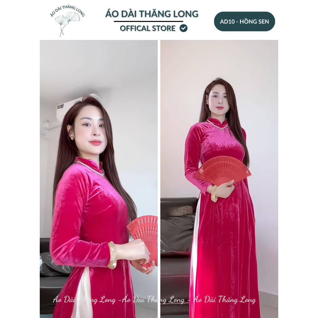 [SẴN HÀNG] Áo dài truyền thống nhung cao cấp 08 màu cơ bản , cổ trụ chất liệu co dãn, mềm rủ tà - Áo Dài Thăng Long