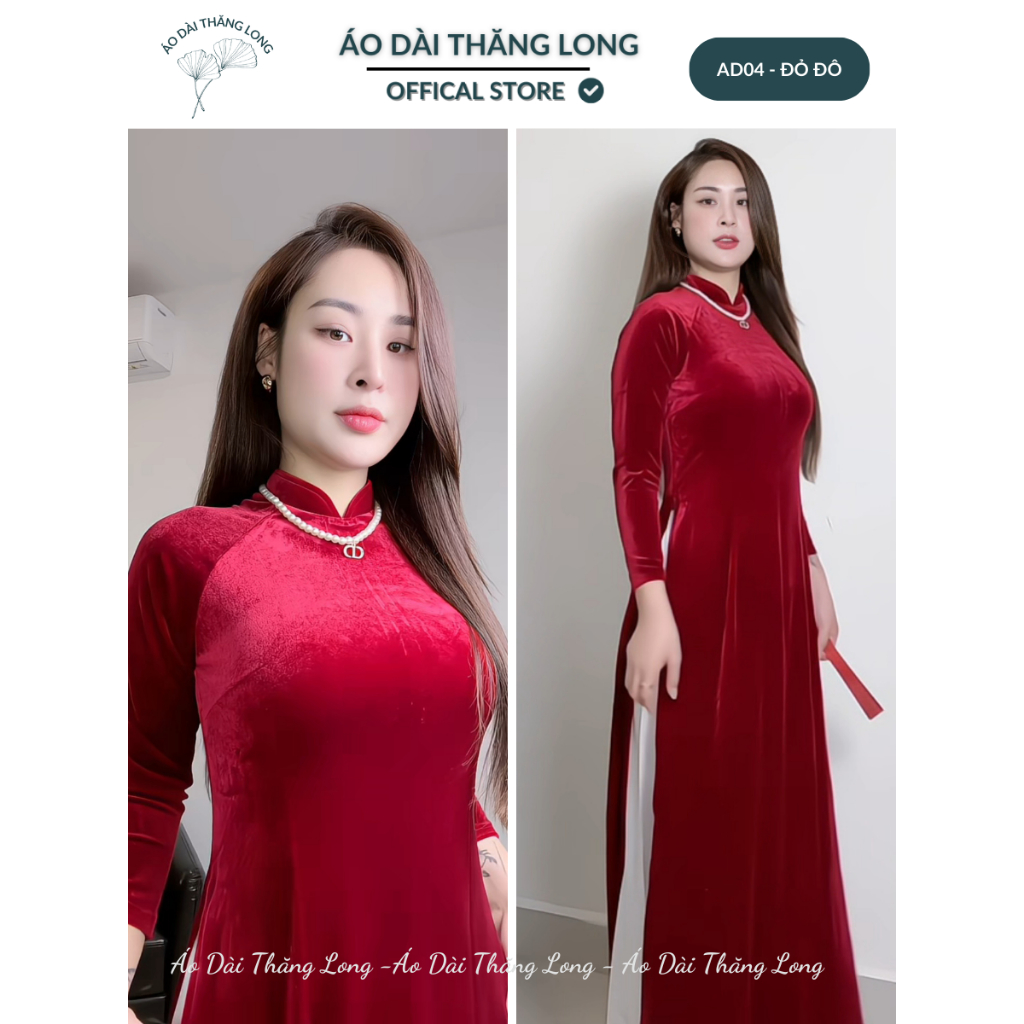 [SẴN HÀNG] Áo dài truyền thống nhung cao cấp 08 màu cơ bản , cổ trụ chất liệu co dãn, mềm rủ tà - Áo Dài Thăng Long