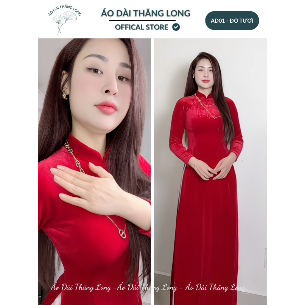 [SẴN HÀNG] Áo dài truyền thống nhung cao cấp 08 màu cơ bản , cổ trụ chất liệu co dãn, mềm rủ tà - Áo Dài Thăng Long