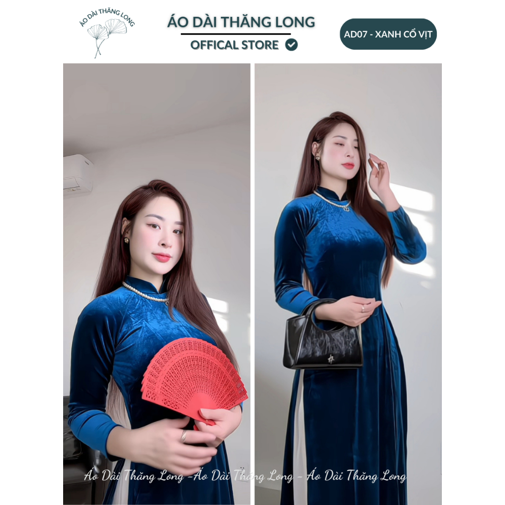 [SẴN HÀNG] Áo dài truyền thống nhung cao cấp 08 màu cơ bản , cổ trụ chất liệu co dãn, mềm rủ tà - Áo Dài Thăng Long