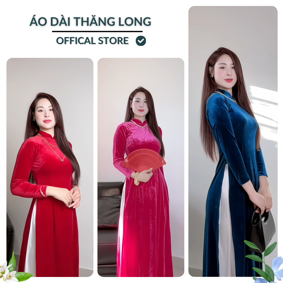 [SẴN HÀNG] Áo dài truyền thống nhung cao cấp 08 màu cơ bản , cổ trụ chất liệu co dãn, mềm rủ tà - Áo Dài Thăng Long