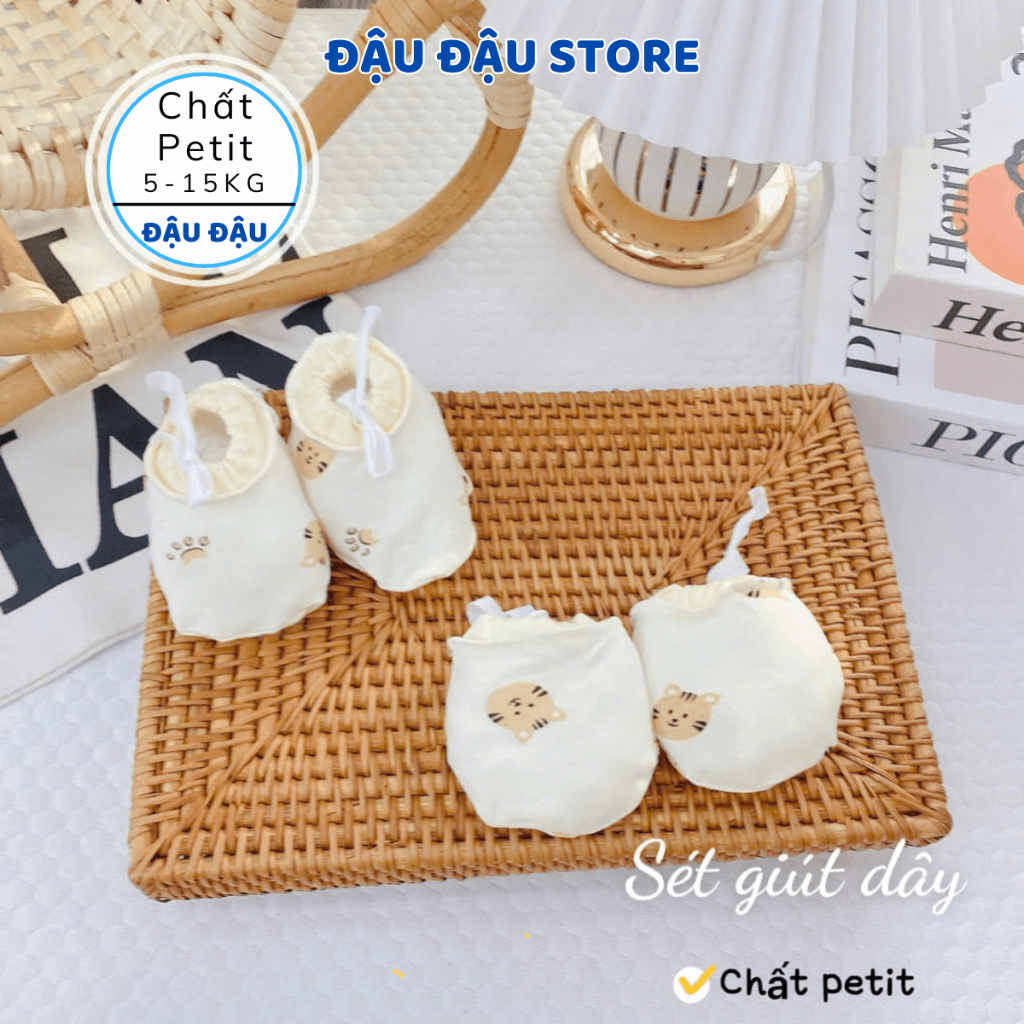 Bao Tay Bao Chân Thun Petit DÂY RÚT Cho Bé sơ sinh mềm mịn thoáng mát co giãn in họa tiết - Đậu Đậu Store