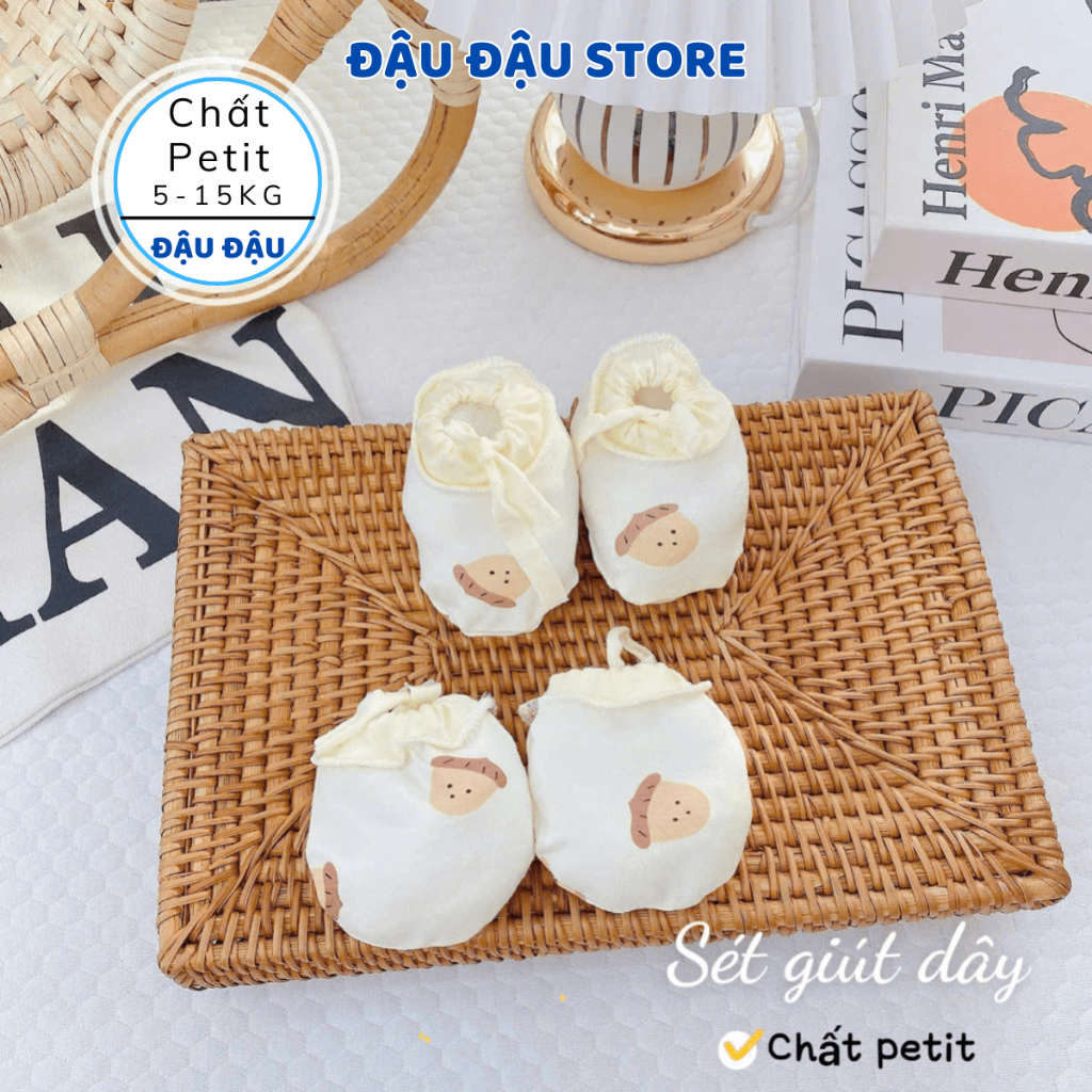 Bao Tay Bao Chân Thun Petit DÂY RÚT Cho Bé sơ sinh mềm mịn thoáng mát co giãn in họa tiết - Đậu Đậu Store