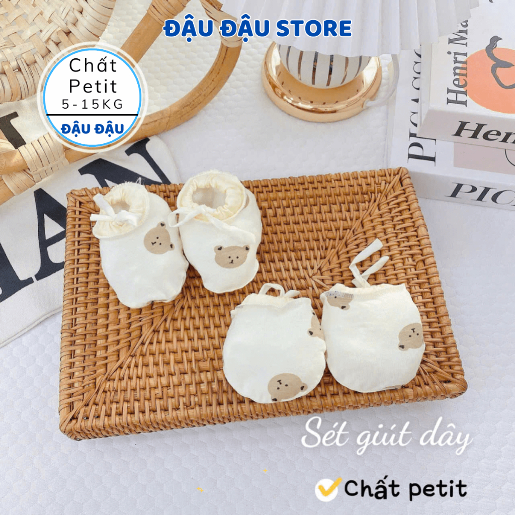 Bao Tay Bao Chân Thun Petit DÂY RÚT Cho Bé sơ sinh mềm mịn thoáng mát co giãn in họa tiết - Đậu Đậu Store