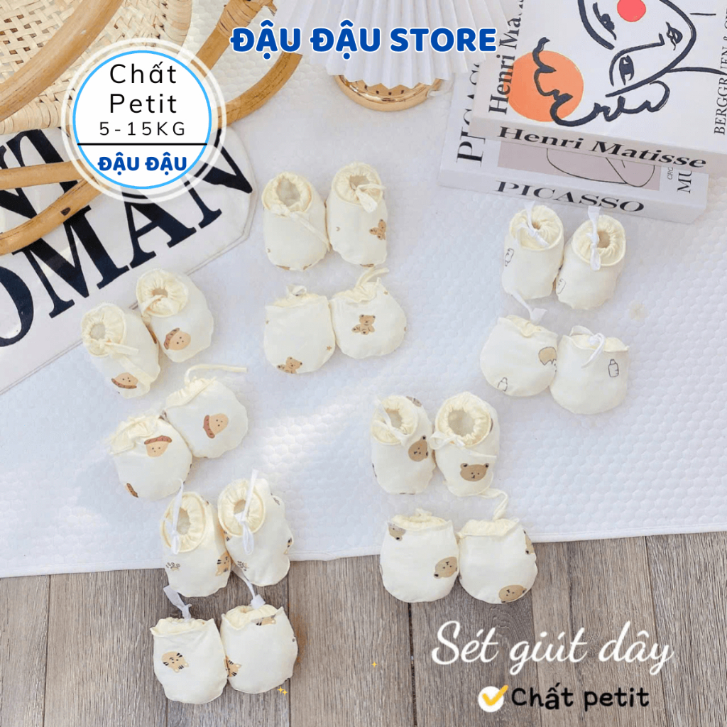 Bao Tay Bao Chân Thun Petit DÂY RÚT Cho Bé sơ sinh mềm mịn thoáng mát co giãn in họa tiết - Đậu Đậu Store