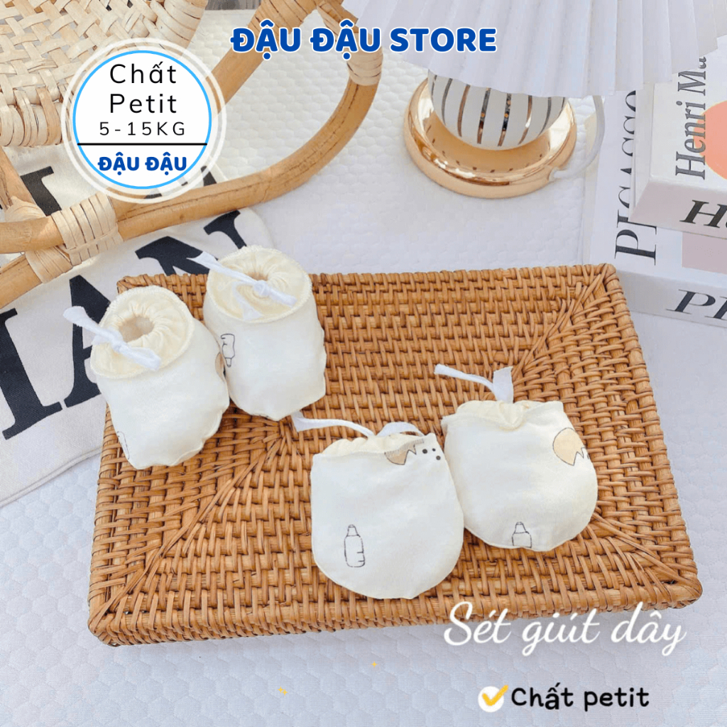 Bao Tay Bao Chân Thun Petit DÂY RÚT Cho Bé sơ sinh mềm mịn thoáng mát co giãn in họa tiết - Đậu Đậu Store