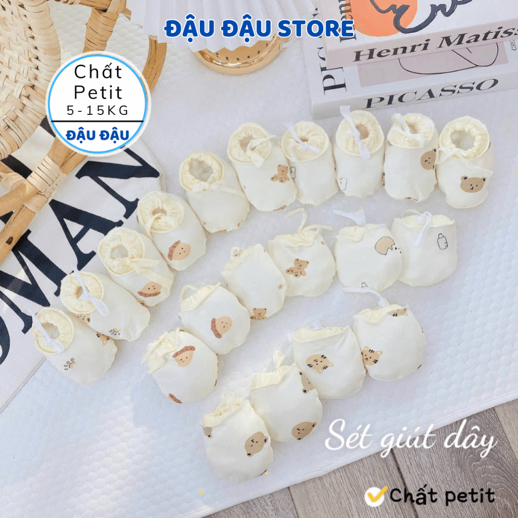 Bao Tay Bao Chân Thun Petit DÂY RÚT Cho Bé sơ sinh mềm mịn thoáng mát co giãn in họa tiết - Đậu Đậu Store
