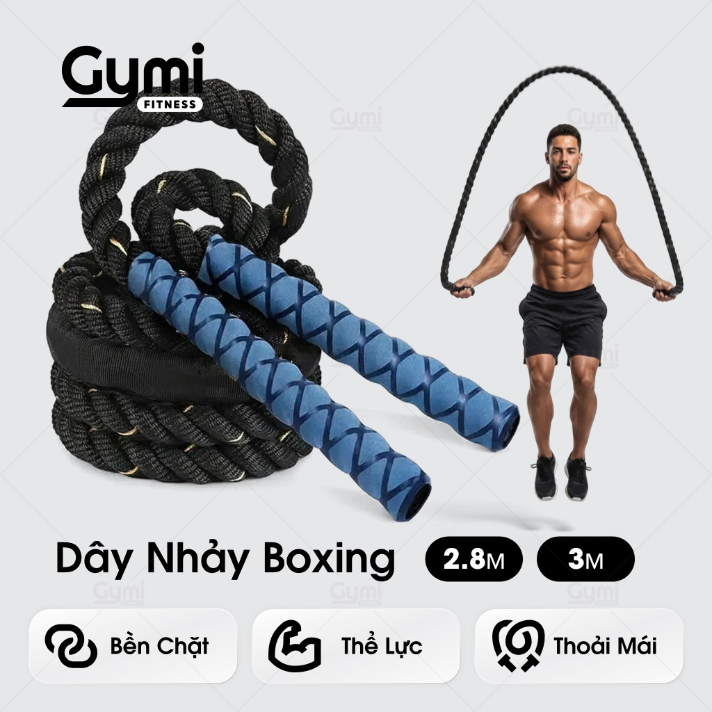 Dây Nhảy Boxing Gym - Tập Thể Lực Nặng 1.2kg, Dài 2m8 - Dây Nhảy Tăng Cơ, HIIT, Cardio - DN09
