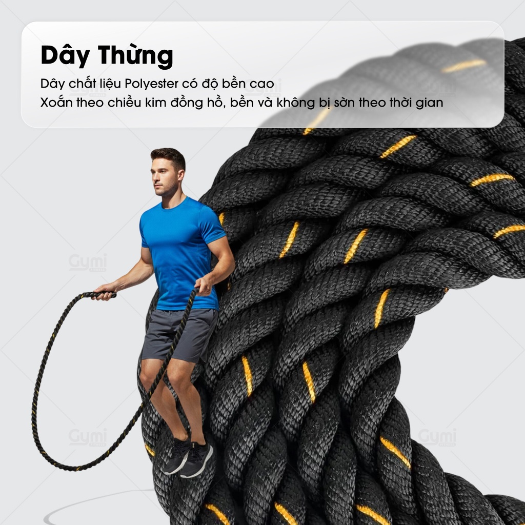 Dây Nhảy Boxing Gym - Tập Thể Lực Nặng 1.2kg, Dài 2m8 - Dây Nhảy Tăng Cơ, HIIT, Cardio - DN09