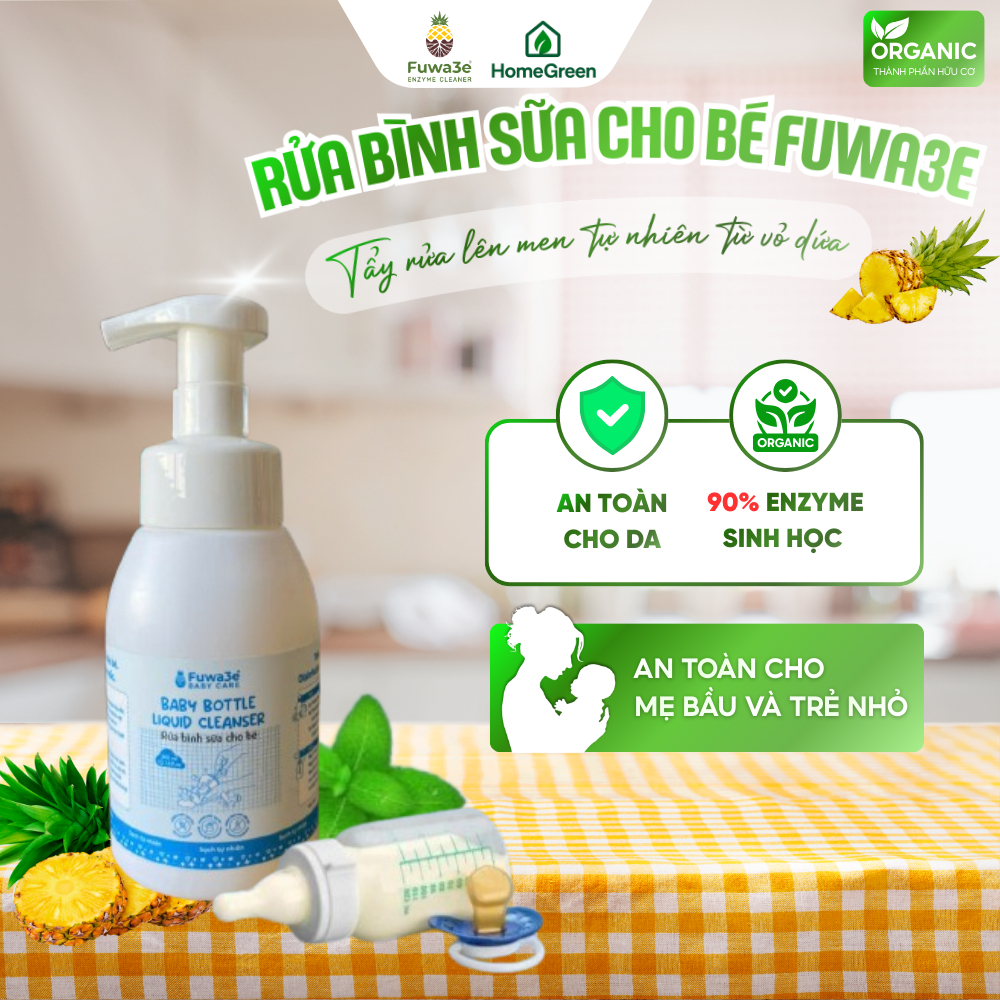 Nước Rửa Bình Sữa Cho Bé Fuwa3e 300ml – Enzyme Dứa Tự Nhiên, Dạng Bọt, Không Sulfate Paraben, An Toàn Cho Trẻ Sơ Sinh