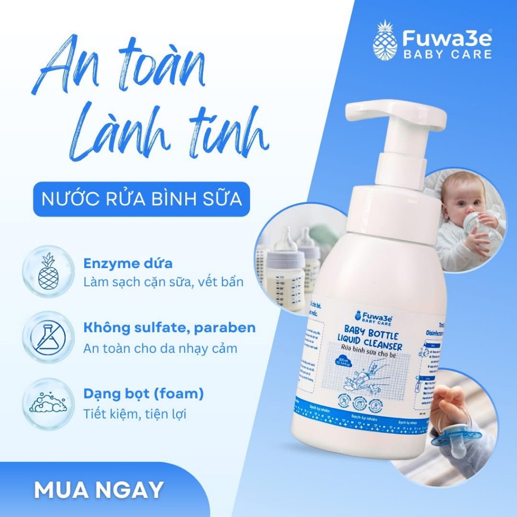 Nước Rửa Bình Sữa Cho Bé Fuwa3e 300ml – Enzyme Dứa Tự Nhiên, Dạng Bọt, Không Sulfate Paraben, An Toàn Cho Trẻ Sơ Sinh