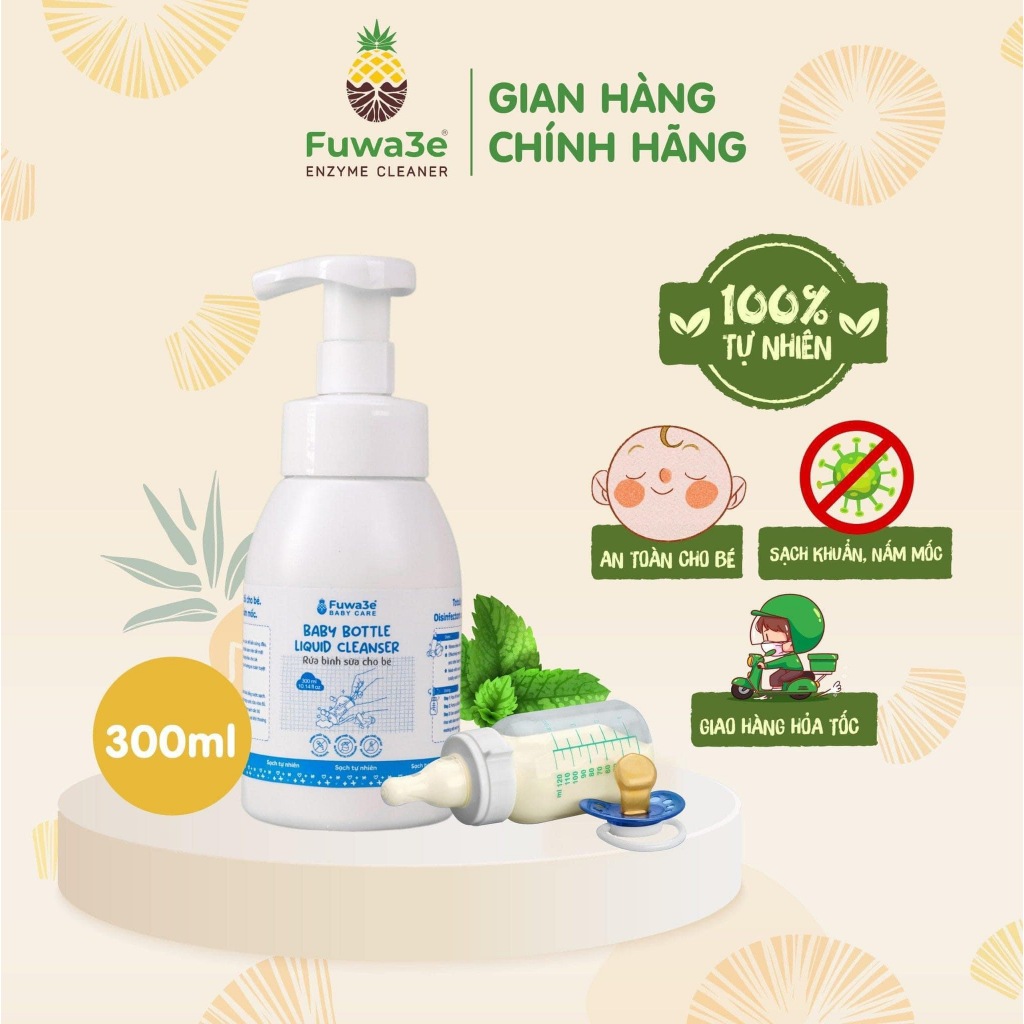 Nước Rửa Bình Sữa Cho Bé Fuwa3e 300ml – Enzyme Dứa Tự Nhiên, Dạng Bọt, Không Sulfate Paraben, An Toàn Cho Trẻ Sơ Sinh