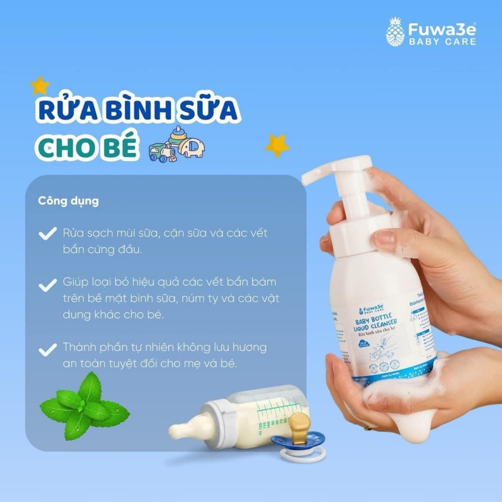 Nước Rửa Bình Sữa Cho Bé Fuwa3e 300ml – Enzyme Dứa Tự Nhiên, Dạng Bọt, Không Sulfate Paraben, An Toàn Cho Trẻ Sơ Sinh