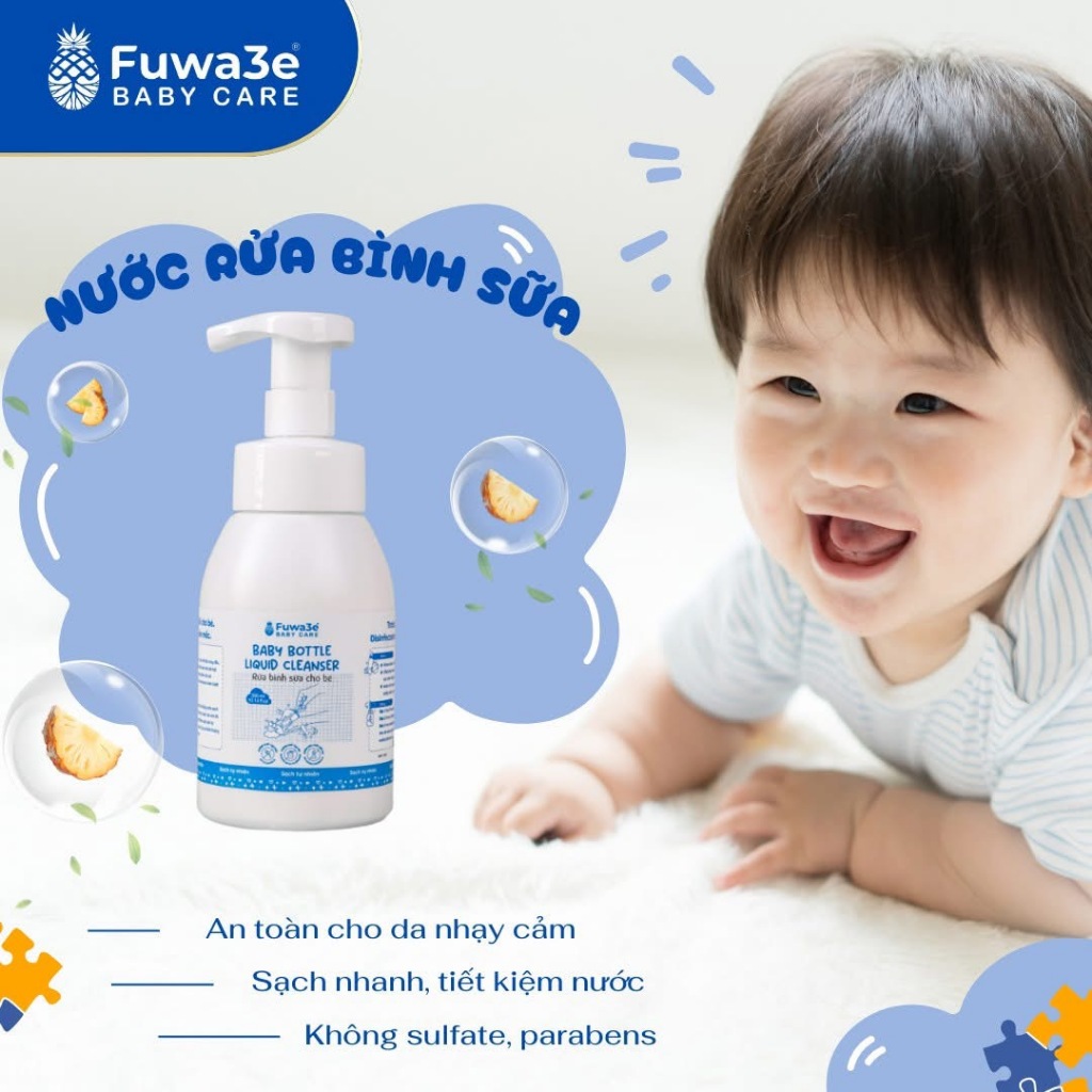 Nước Rửa Bình Sữa Cho Bé Fuwa3e 300ml – Enzyme Dứa Tự Nhiên, Dạng Bọt, Không Sulfate Paraben, An Toàn Cho Trẻ Sơ Sinh