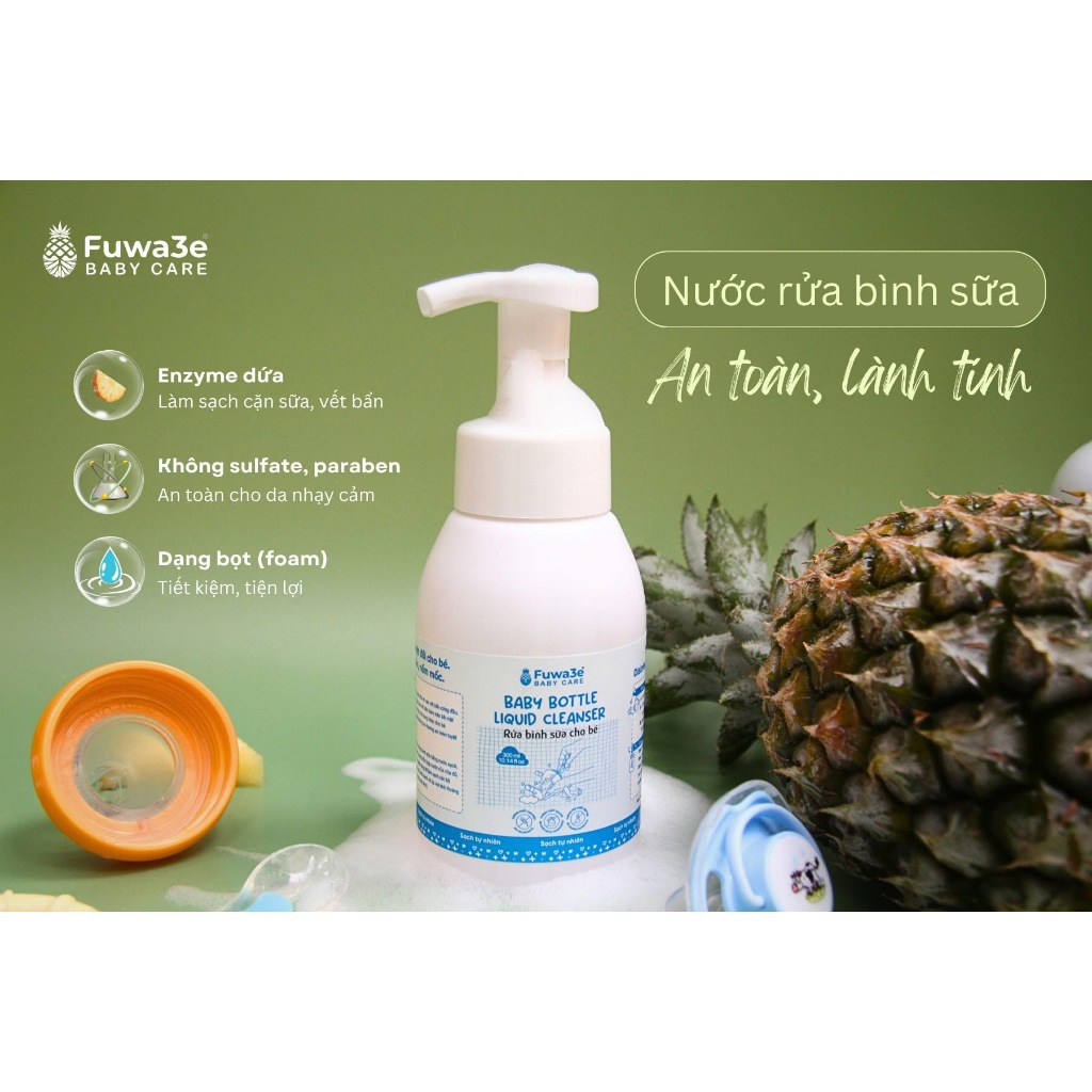 Nước Rửa Bình Sữa Cho Bé Fuwa3e 300ml – Enzyme Dứa Tự Nhiên, Dạng Bọt, Không Sulfate Paraben, An Toàn Cho Trẻ Sơ Sinh