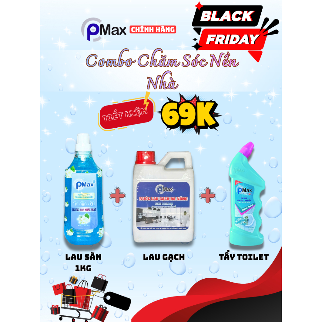 [Combo] Nước Lau Sàn Thiên Nhiên PMAX + Tẩy Toilet + Lau Gạch - Combo 3in1 Vệ Sinh Nhà Tắm & Sàn Nhà