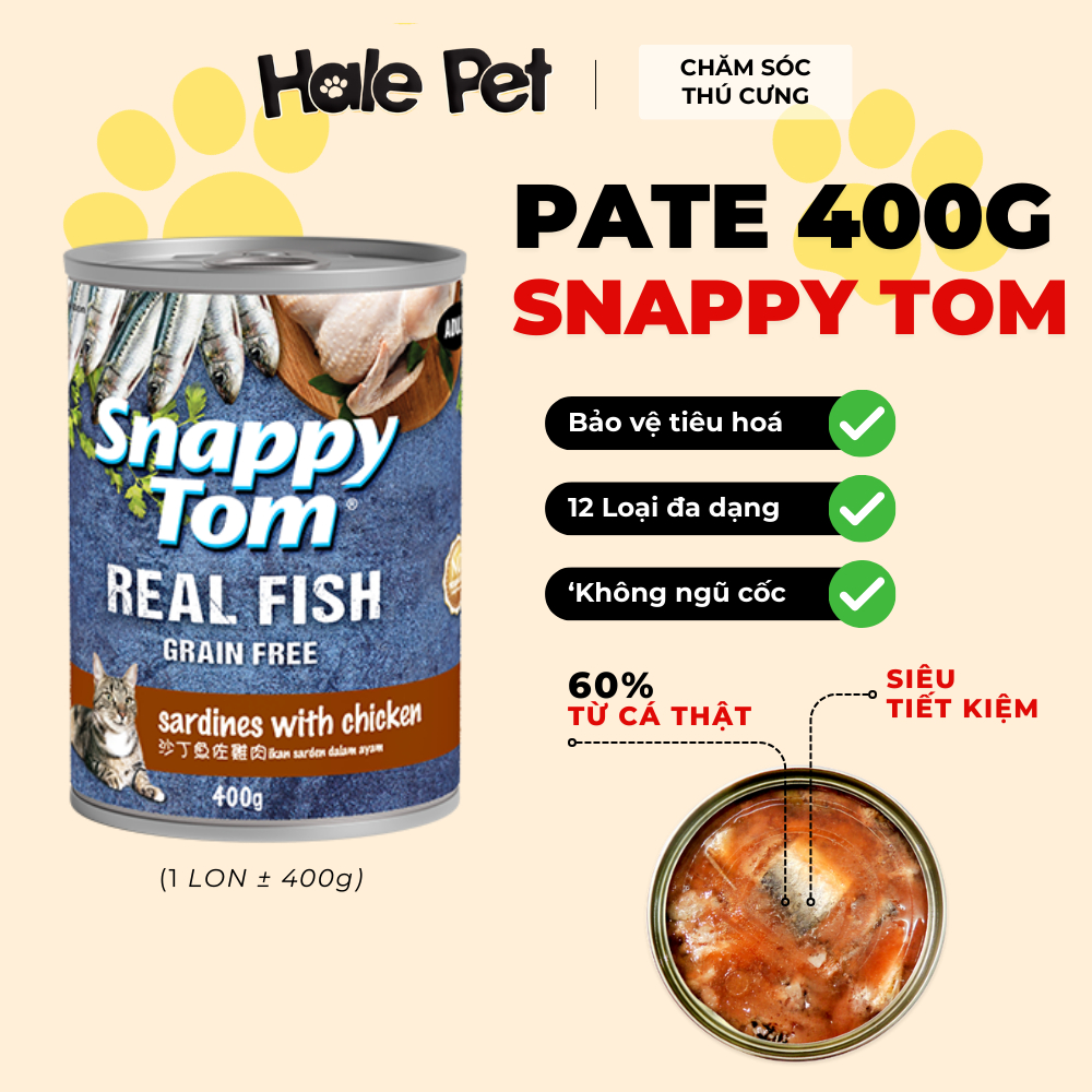 [LON 400G] Pate cho mèo Snappy Tom Real Fish – Làm từ cá thật, Không ...