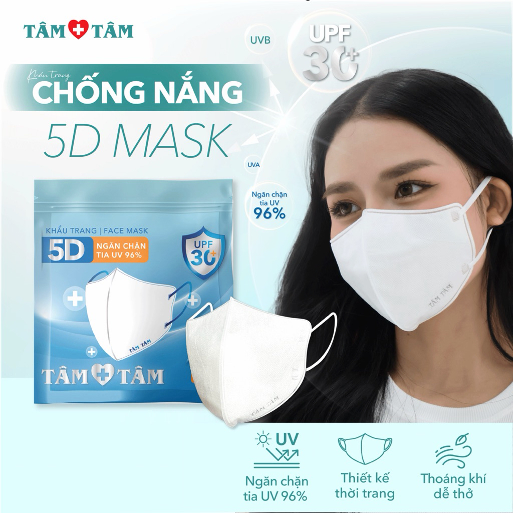 [NEW] Túi 10 cái Khẩu Trang Chống Nắng 5D hiệu TÂM TÂM, Thiết Kế Thời Trang, Chuẩn Form 5D