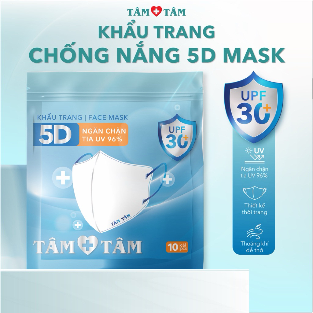 [NEW] Túi 10 cái Khẩu Trang Chống Nắng 5D hiệu TÂM TÂM, Thiết Kế Thời Trang, Chuẩn Form 5D