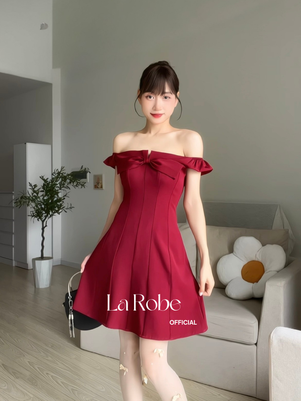 Đầm đỏ trễ vai nơ Annie Dress La Robe official (có mút, ảnh thật ...