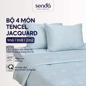 Bộ chăn ga gối 4 món lụa Tencel Jacquard vân gấm Sen Đá Home Bedding cao cấp, Set 1 chăn 2 vỏ gối 1 chăn Lyocell