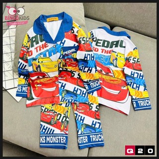 Pijama tay dài quần dài đồ bộ bé trai chất thun lạnh in 3D cho họa tiết xe hơi labubu từ 10 đến 45kg