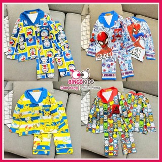 Pijama tay dài quần dài đồ bộ bé trai chất thun lạnh in 3D cho họa tiết xe hơi labubu từ 10 đến 45kg