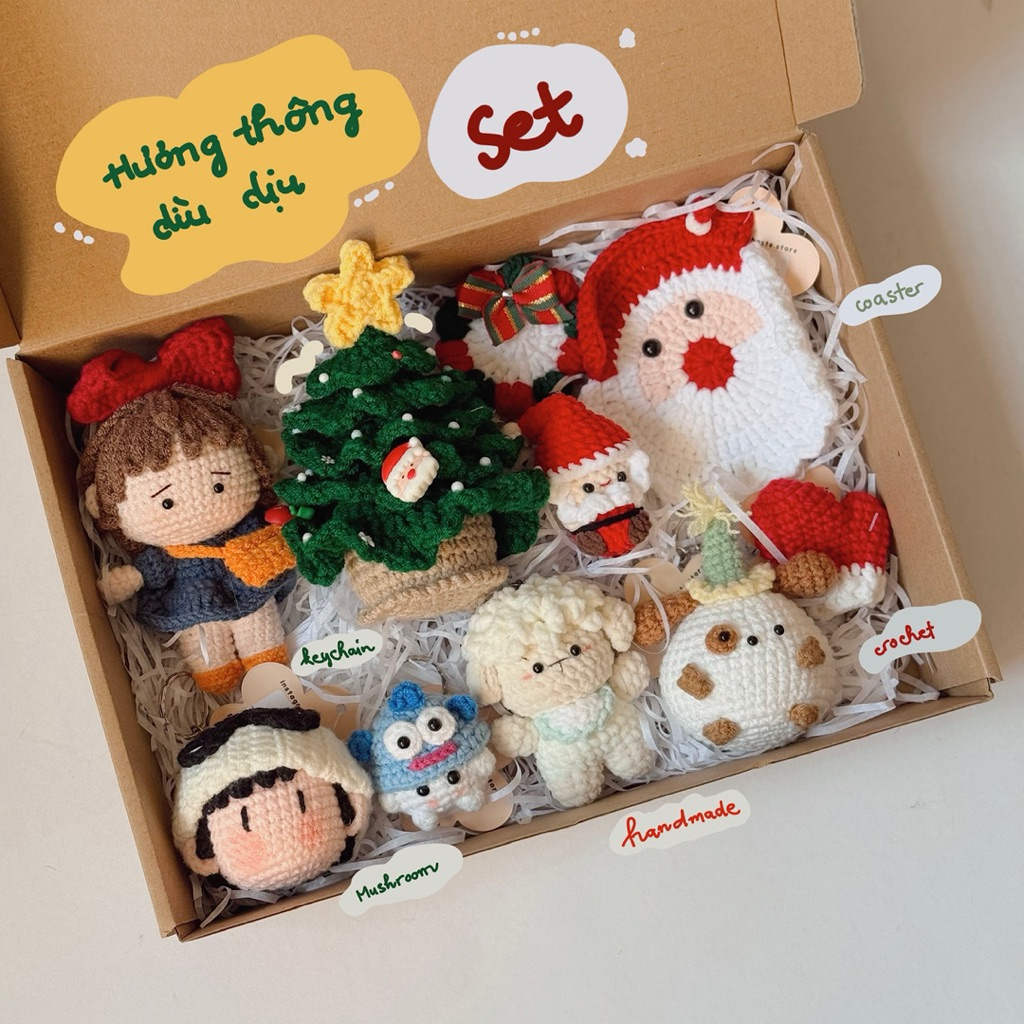 [BẢN GIỚI HẠN GIÁ CAO] Set Quà Mix Handmade Giáng Sinh Noel Christmas Bằng Len Móc Khoá Ví Chậu Hoa Tổng Hợp Đáng Yêu