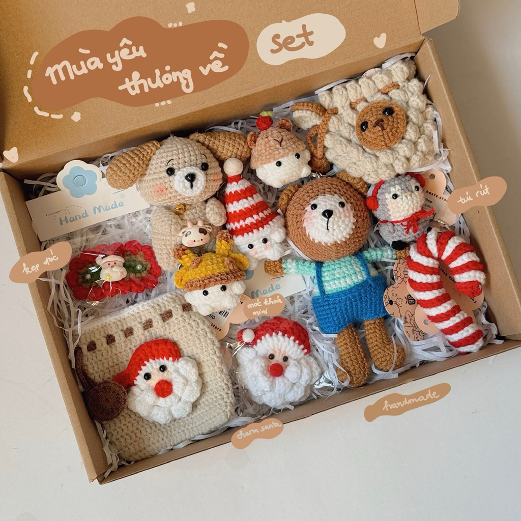 [BẢN GIỚI HẠN GIÁ CAO] Set Quà Mix Handmade Giáng Sinh Noel Christmas Bằng Len Móc Khoá Ví Chậu Hoa Tổng Hợp Đáng Yêu