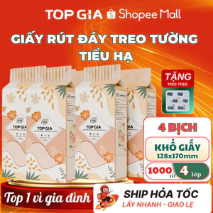 Thùng 4 Bịch Khăn giấy rút treo tường TopGia Tiểu Hạ, giấy vệ sinh 1000 tờ 4 lớp dày, mềm mịn