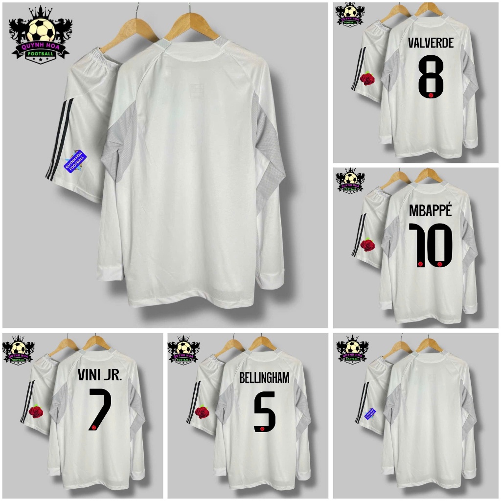 Bộ Quần Áo Bóng Đá Dài Tay CLB Real Sân Nhà 2025/2026 - Vải Polyester Gai Thái Cao Cấp - quynh hoa football -