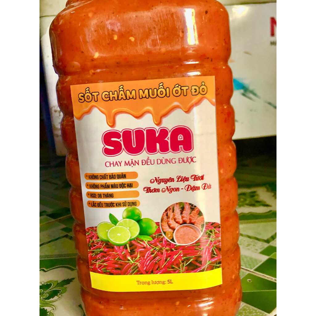 Sỉ Can 5L Sốt Chấm Muối Ớt Đỏ SUKA | Chấm Chân Gà, Hải Sản, Thịt Luộc, Tôm Mực Đậm Đà, Dễ Bán, Phù Hợp Kinh Doanh Ăn Vặt