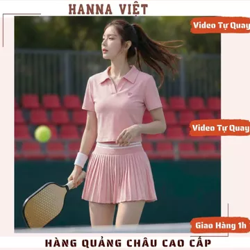 Set Đồ Nữ, Đồ Thể Thao Nữ, Đồ Pick Nữ, Set Áo Cộc Tay Cổ Bẻ W Phối Chân Váy Xếp Ly Hồng H11 Ms486