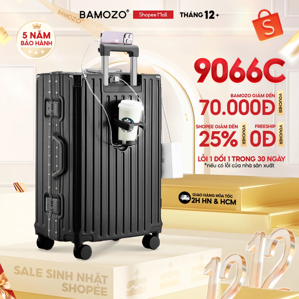 Vali Bamozo Khung Nhôm Size 20/24/28 Cao Cấp Bo 4 Góc Kim Loại Chống Va Đập_9066