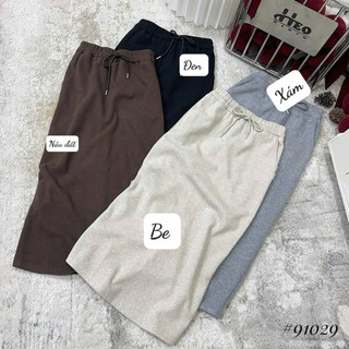 Chân váy nỉ dạ dáng xuông cạp chun dây rút túi trước basic #91029