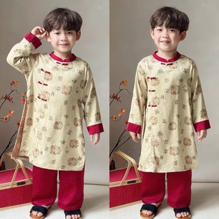 Áo dài cho bé trai phú ông nhiều màu, set 2 món áo dài bé trai kèm quần  sz 10-40kg