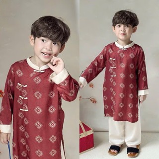 Áo dài cho bé trai phú ông nhiều màu, set 2 món áo dài bé trai kèm quần  sz 10-40kg