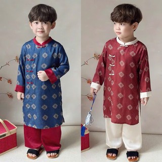 Áo dài cho bé trai phú ông nhiều màu, set 2 món áo dài bé trai kèm quần  sz 10-40kg