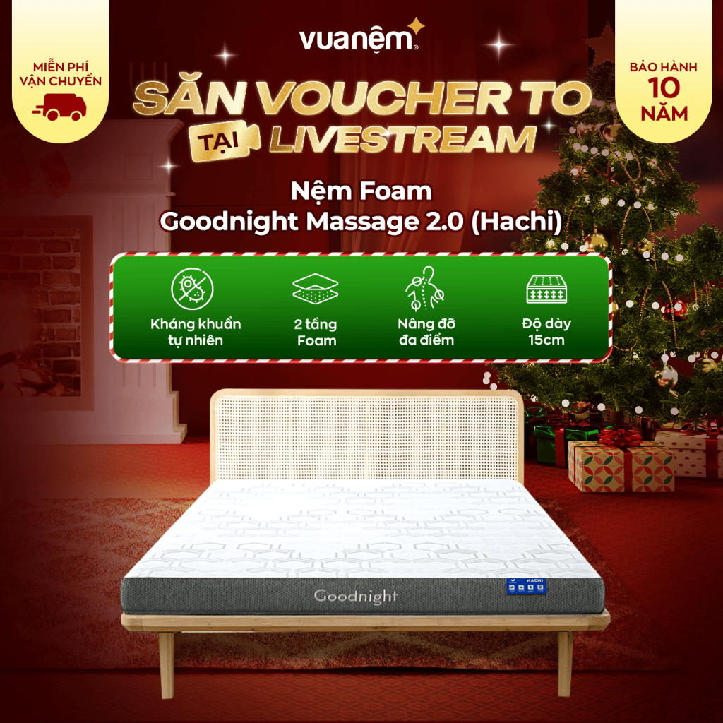 Nệm Foam Vua Nệm Goodnight Massage 2.0 (Hachi) 15cm, Đệm Foam Massage Toàn Thân Nâng Đỡ