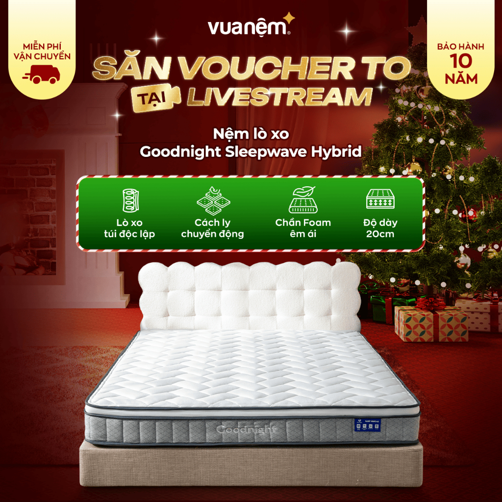 Nệm Lò Xo Vua Nệm Goodnight Sleepwave Hybrid 20cm, Đệm Lò Xo Khách Sạn Cách Ly Chuyển Động