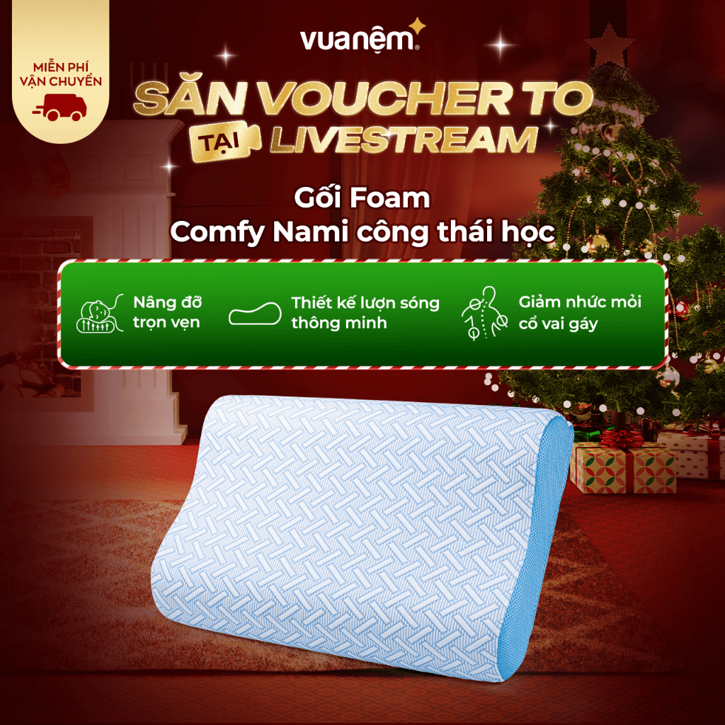 Gối foam Comfy Nami 40x60cm lượn sóng nâng đỡ vai gáy, công nghệ làm mát cao cấp