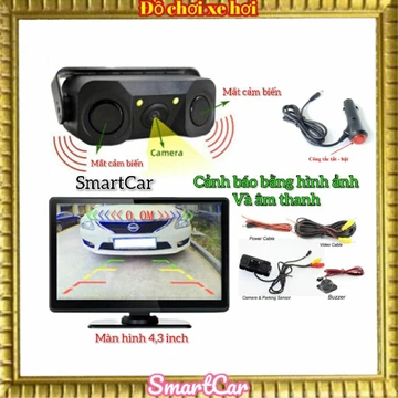 Bộ Camera lùi tích hợp cảm biến lùi cảnh báo âm thanh và hình ảnh, màn hình 4,3 inch, cắm nguồn tẩu sạc