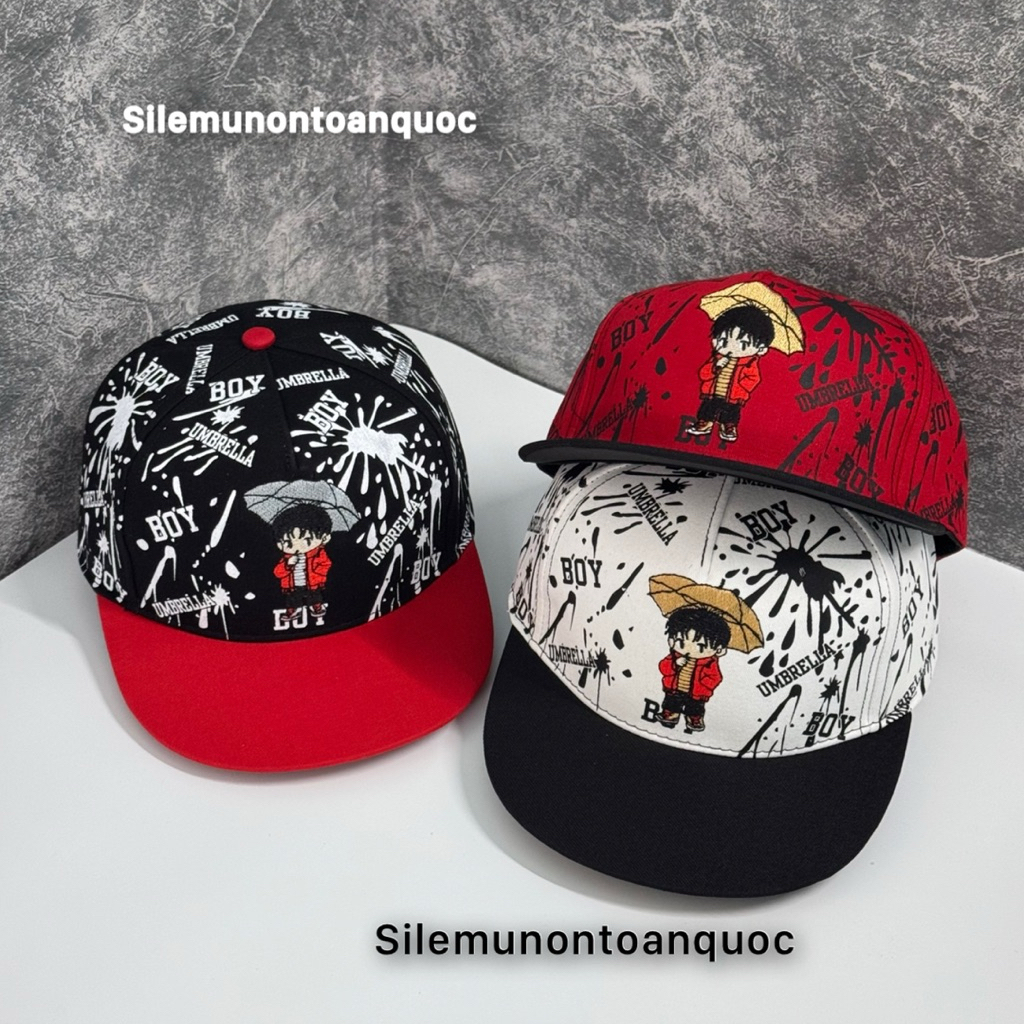 Mũ hiphop cho bé trai 4-9 tuổi - Nón mang ngược cho bé hoạ tiết boy phối logo cậu bé phối màu siêu ngầu cho bé
