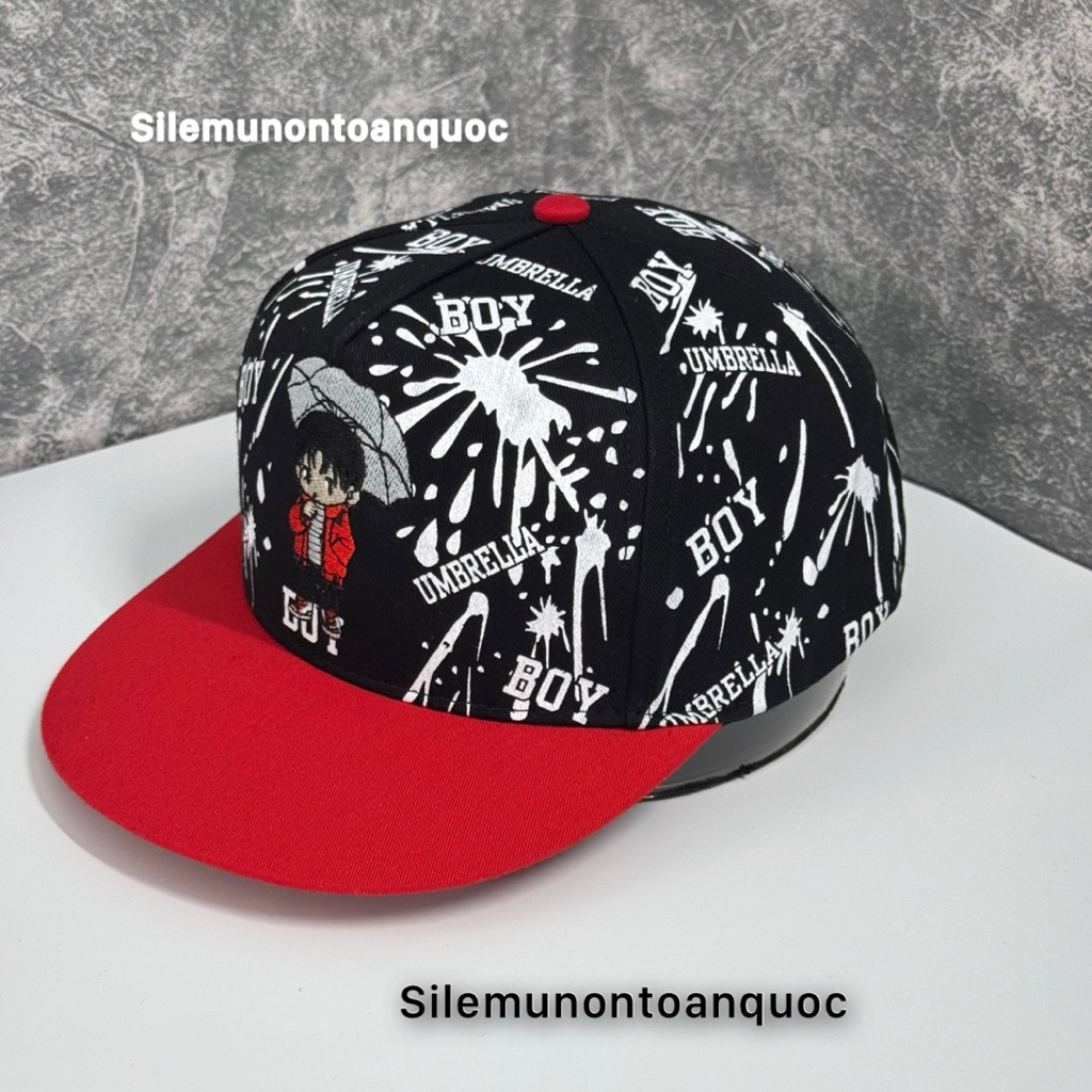 Mũ hiphop cho bé trai 4-9 tuổi - Nón mang ngược cho bé hoạ tiết boy phối logo cậu bé phối màu siêu ngầu cho bé